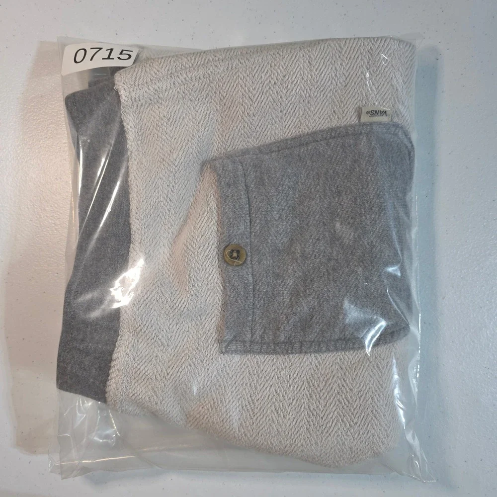Vans Mens L Shorts Beige Grey Herringbone Knit Cotton Patch Pockets